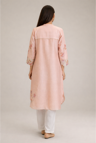 Pink Organza Applique Tunic with Sequins & Organza Sleeve Trimmings