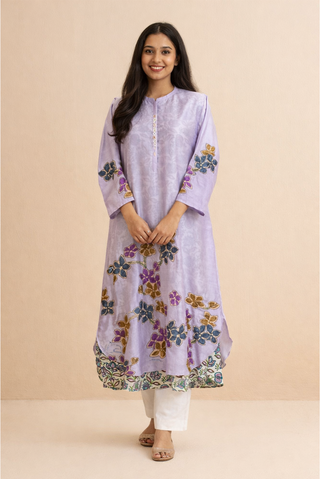 Printed Linen Tunic Applique Work & Sequins Highlight