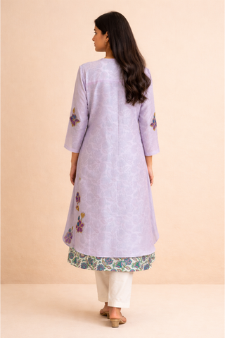 Printed Linen Tunic Applique Work & Sequins Highlight