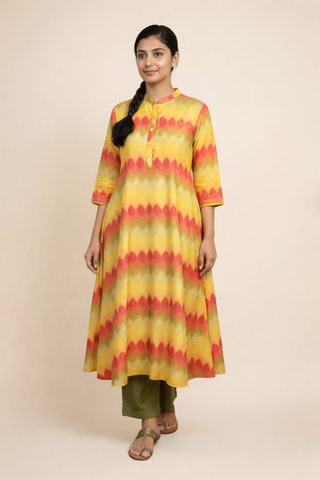 Muslin Yellow Print with Sequins highlight