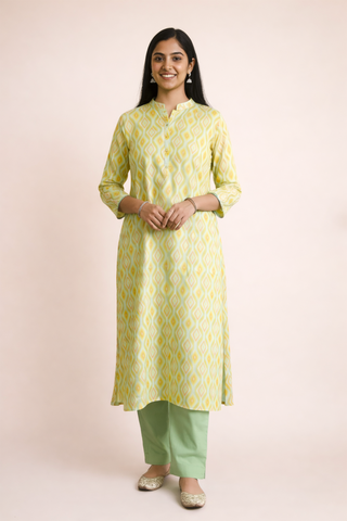 Muslin Light Green Printed Tunic