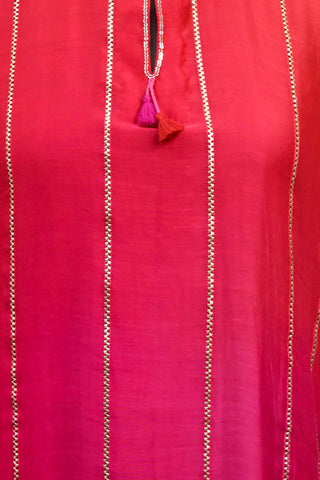 Red & Pink Shaded Kaftaan in Chanderi