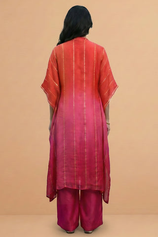 Red & Pink Shaded Kaftaan in Chanderi