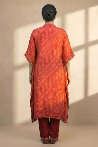 Red Bandhej Print Kaftaan