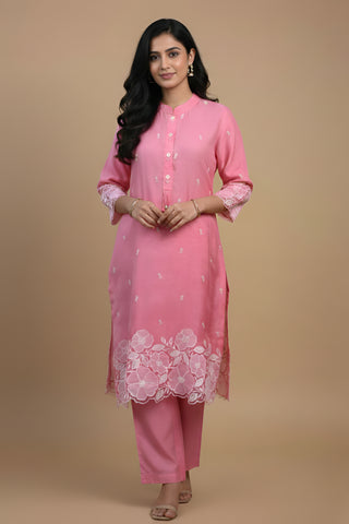 Pink Organza Tunic With Pant