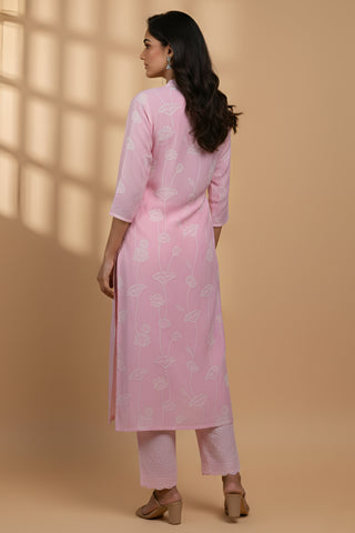 Lotus Applique Kurta & Pant Pink