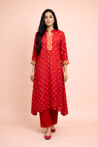 Red bandhej Kurta Set