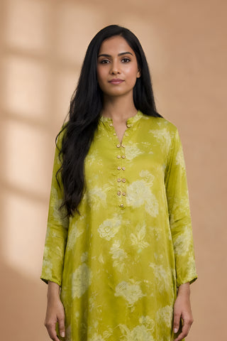 Green Floral Print Co-ord Set | Modal Satin