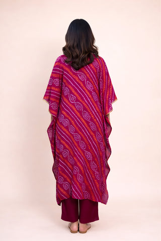 Rani Pink Bandhej Kaftaan with Gota Work and Chinon Pants