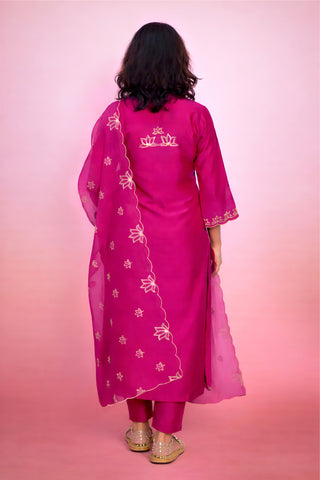 Kurta Set in Chanderi Sequin Work Rani Pink