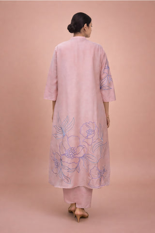 Pink Chanderi Applique Dupatta Set