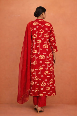 Chanderi Red Kurta Dupatta Set