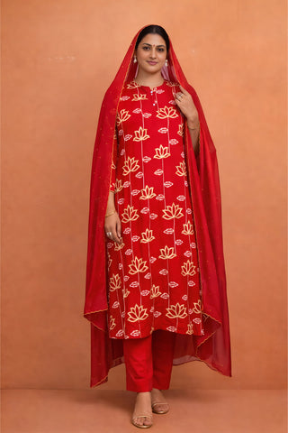 Chanderi Red Kurta Dupatta Set