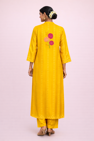 Printed Kurta & Dupatta in Muslin Yellow
