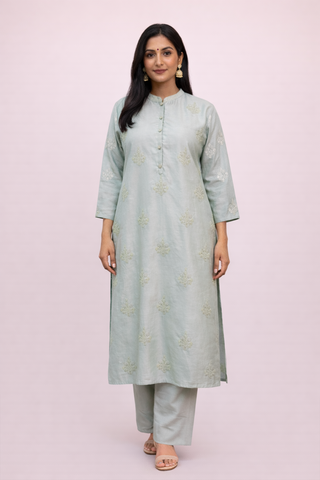 Chanderi Grey Sequins Kurta Set