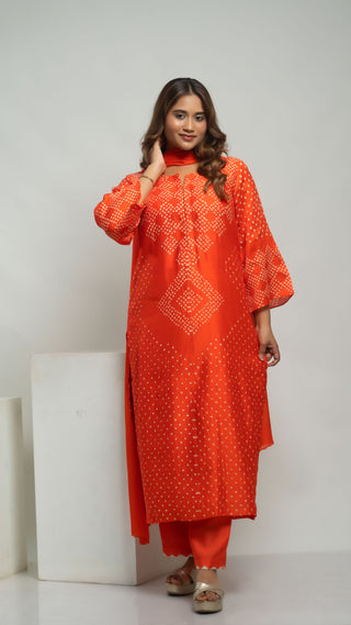 Bandhej Kurta Orange kurta sets for women