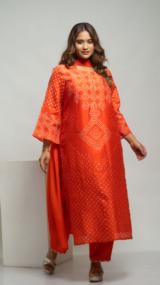 Bandhej Kurta Orange kurta sets for women