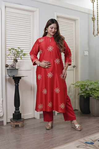 You Ensembles Karvachauth Special Zardozi Kurta | Red, P410A, view 1
