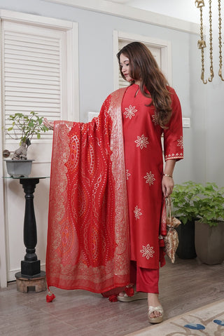 You Ensembles Karvachauth Special Zardozi Kurta | Red, P410A, view 2
