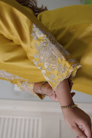 Tissue Appliqué Kurta | Yellow | SKU P417A | Original photo DSC01029