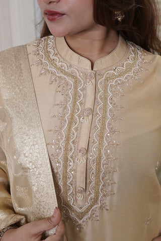 Pearly Affair Embroidered Kurta | Beige | SKU P420 | Original DSC00805